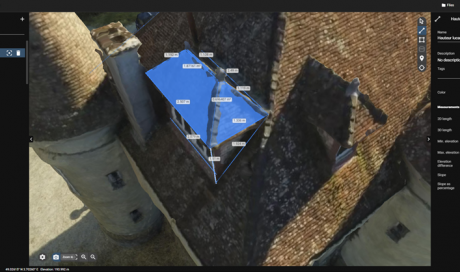 Prise de mesures de toiture à EPERNAY (51) par drone. Extrait de la modélisation depuis le logiciel Pix4D