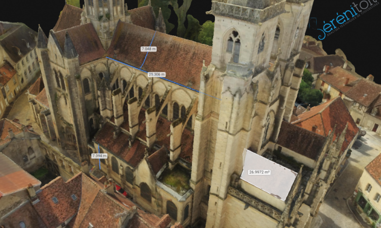 mesures sur maquette 3d d'une modélisation par drone entre Auxerre et Dijon